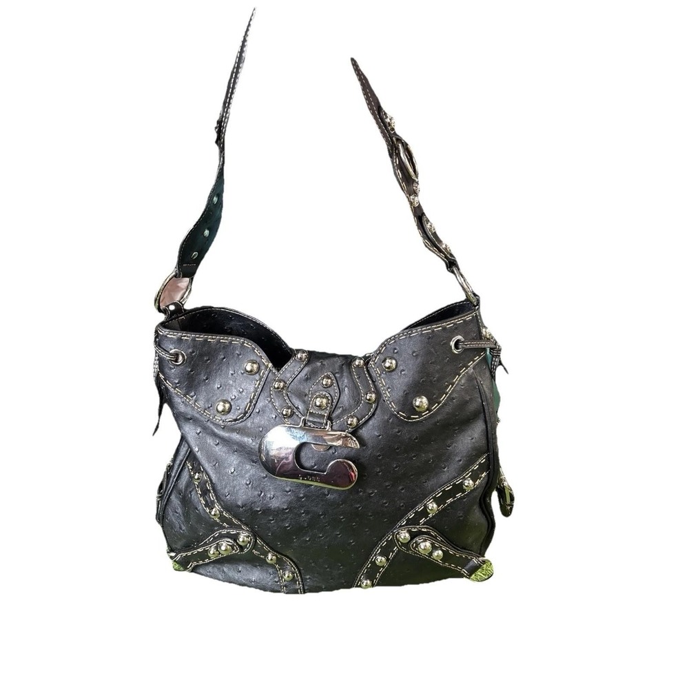 Rare Y2K Icon By Guess Black Hobo Shoulder Bag W/ Silver Hardware Sienna 2000s